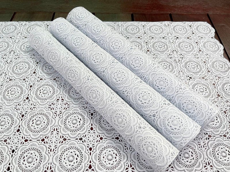 AMORNPHAN 4 Pieces White Rectangle Floral Lace Classic Style Woven Vinyl Non-Slip Heat-Resistant Placemat Table Pad Table Mats Dinning Washable for Kitchen Decor 12X19.5 Inches - Image 1